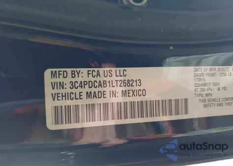 2020 Dodge Journey Se Value from USA, damaged, VIN 3C4PDCAB1LT268213